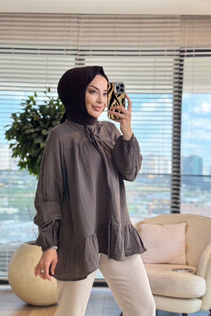 3302 Şerit Detaylı Gömlek Kahve
