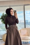 3375 Kemeri  Detaylı Etek Kahve