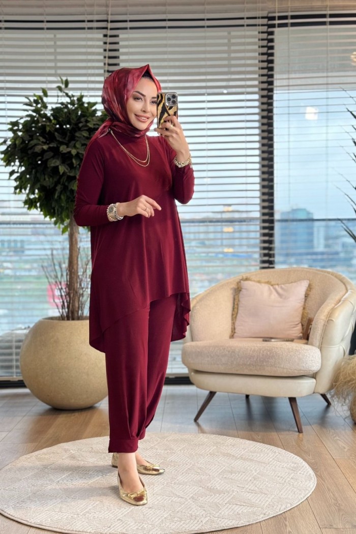 4197 Tokyo Şalvar Takım Bordo 