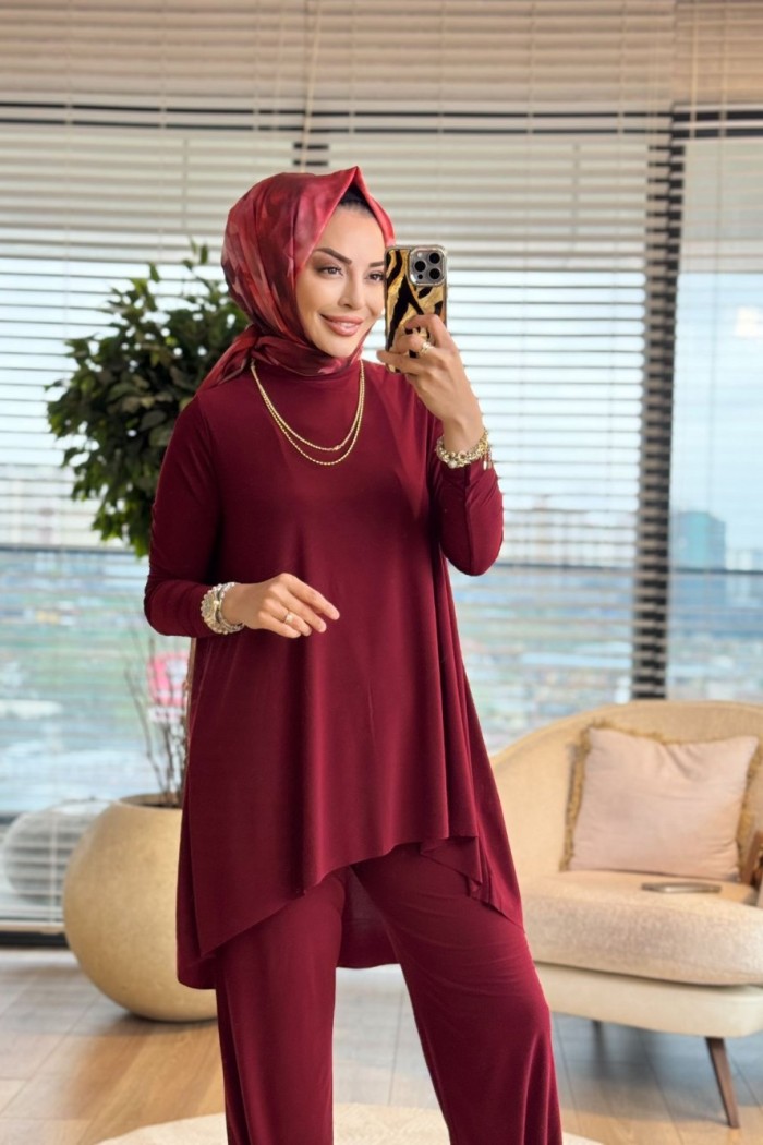 4197 Tokyo Şalvar Takım Bordo 