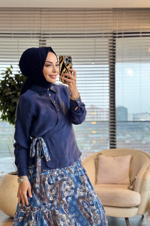 02-2825 Eteği Desenli Takım Lacivert 