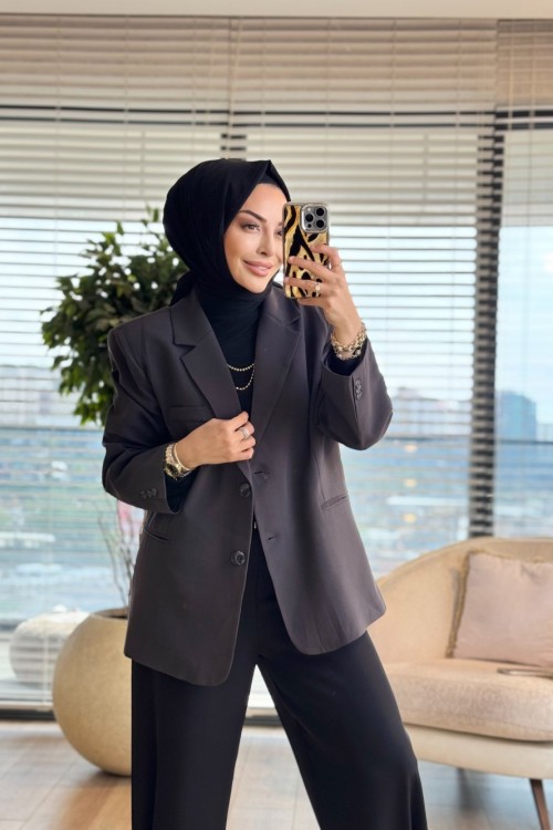 7688 Oversize Yırtmaçlı Ceket Antrasit 