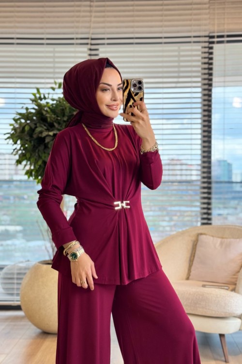 4422 Önü C Tokalı Modal Takım Bordo 