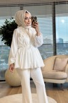 24424 Bebe Yaka Bel Bağcıklı Fermuarlı Kap Ekru 
