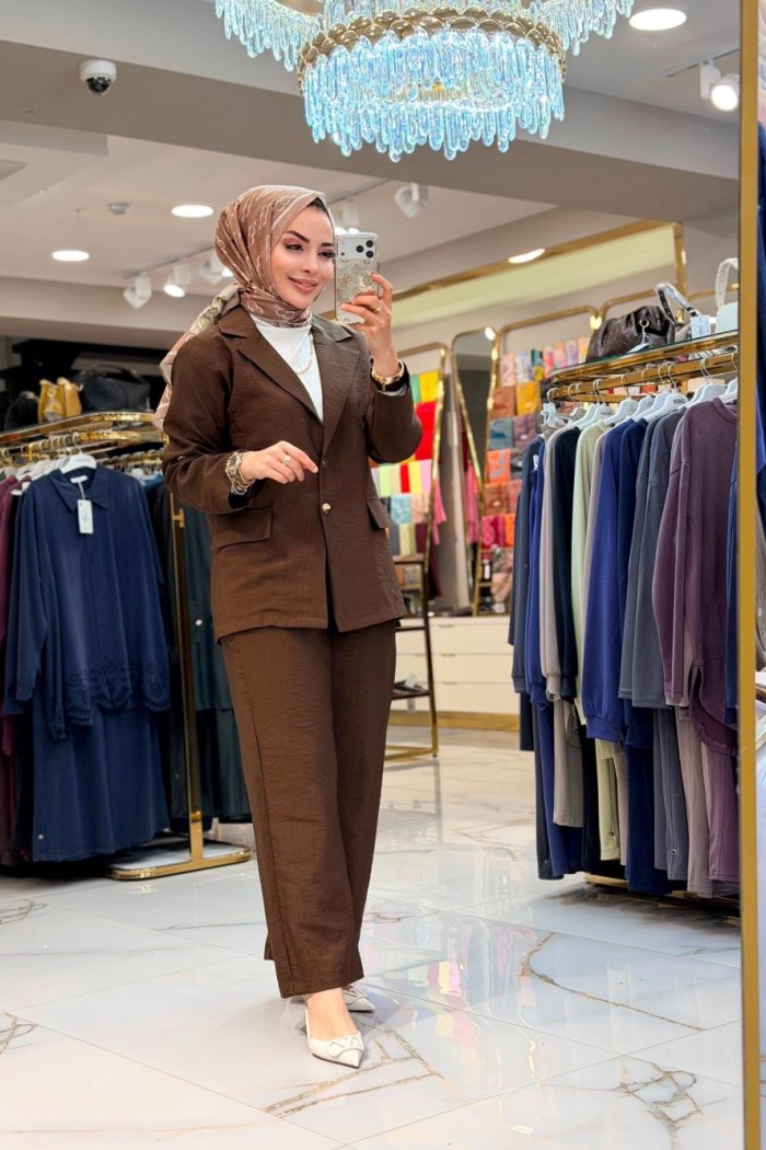 250369-1 Günlük Pantolon Ceket Takım Kahve
