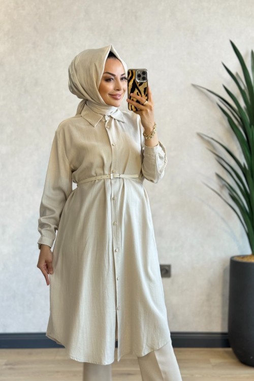 1009-2 Londra Keten Tunik Bej 