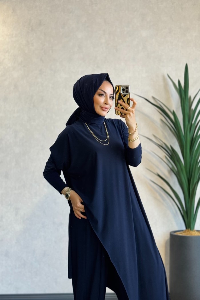 HWN6294 Lilyum Şalvarlı Takım Lacivert 