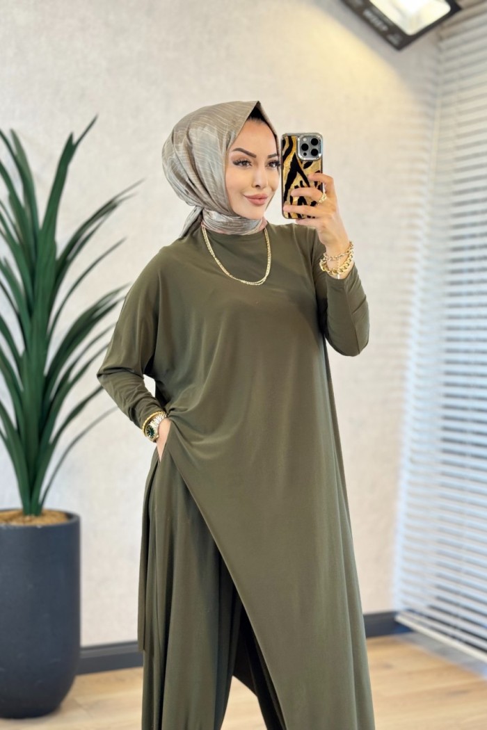 HWN6294 Lilyum Şalvarlı Takım Haki 