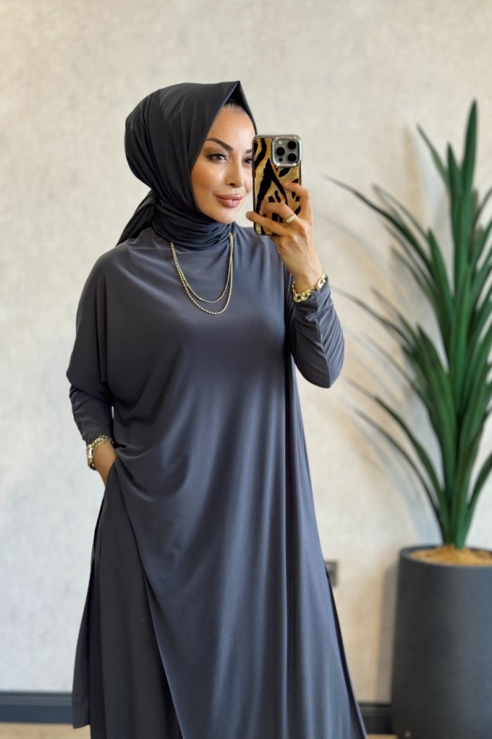 HWN6294 Lilyum Şalvarlı Takım Antrasit 