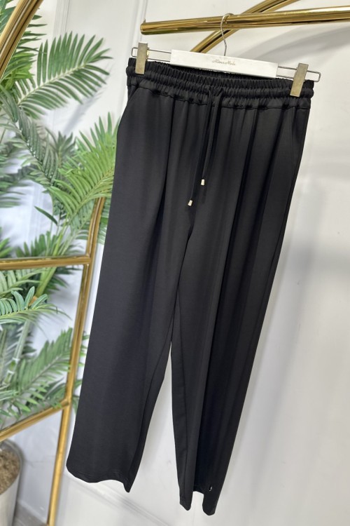 26085 Beli Lastikli Bağcıklı Pantolon Siyah 