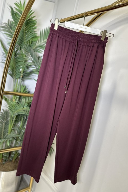 26085 Beli Lastikli Bağcıklı Pantolon Bordo 
