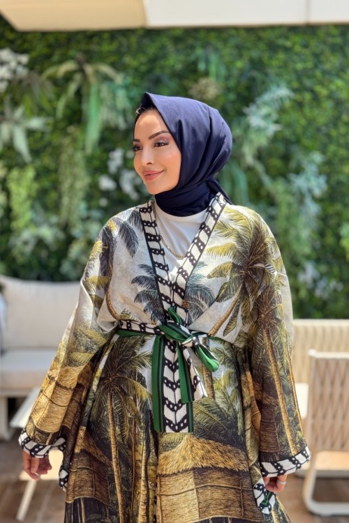 MRW1846 Desenli Kimono Yeşil 