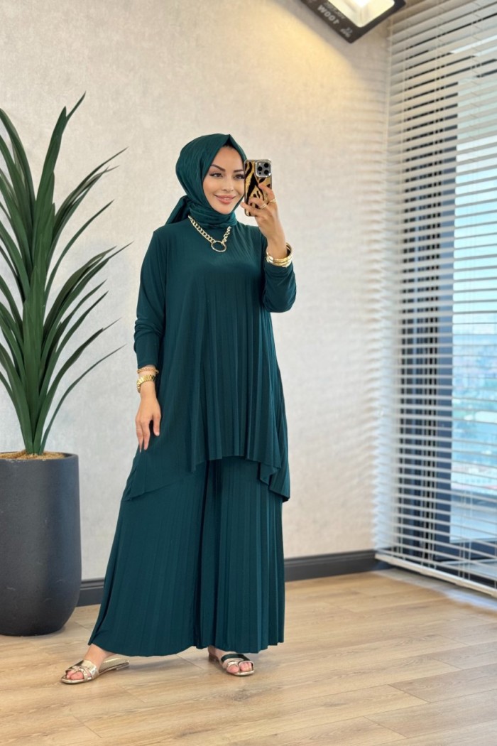 5005 Sandy Piliseli Pantolon Takım Zümrüt