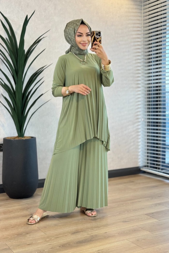 5005 Sandy Piliseli Pantolon Takım Çağla