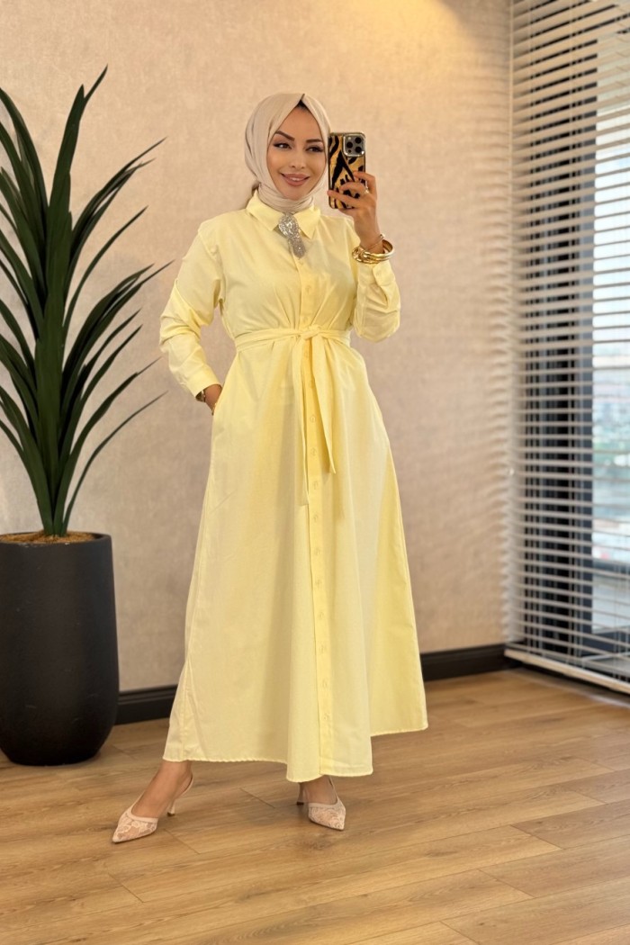 HWN6296 Vela Gömlek Elbise Sarı 