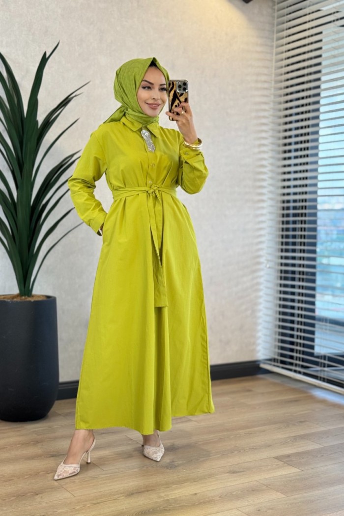 HWN6296 Vela Gömlek Elbise Yağ Yeşili 