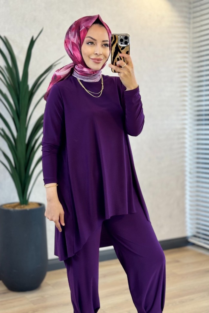 4197 Tokyo Şalvar Takım Mürdüm 