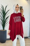 24277 Önü Taş Yazılı Tunik Bordo 