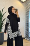 HWN9101 Linea Garni Detaylı Penye Takım Siyah Ekru 