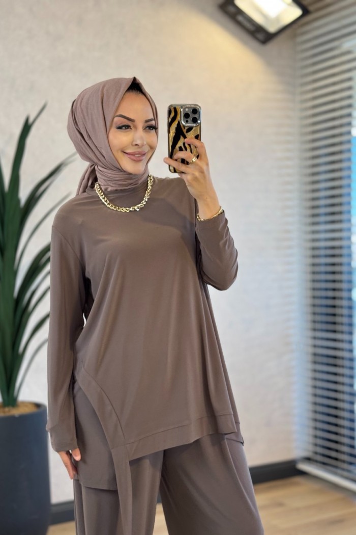 HWN9092 Lavin Şalvarlı Takım Vizon 