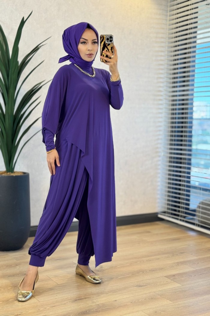 HWN6294 Lilyum Şalvarlı Takım Mor