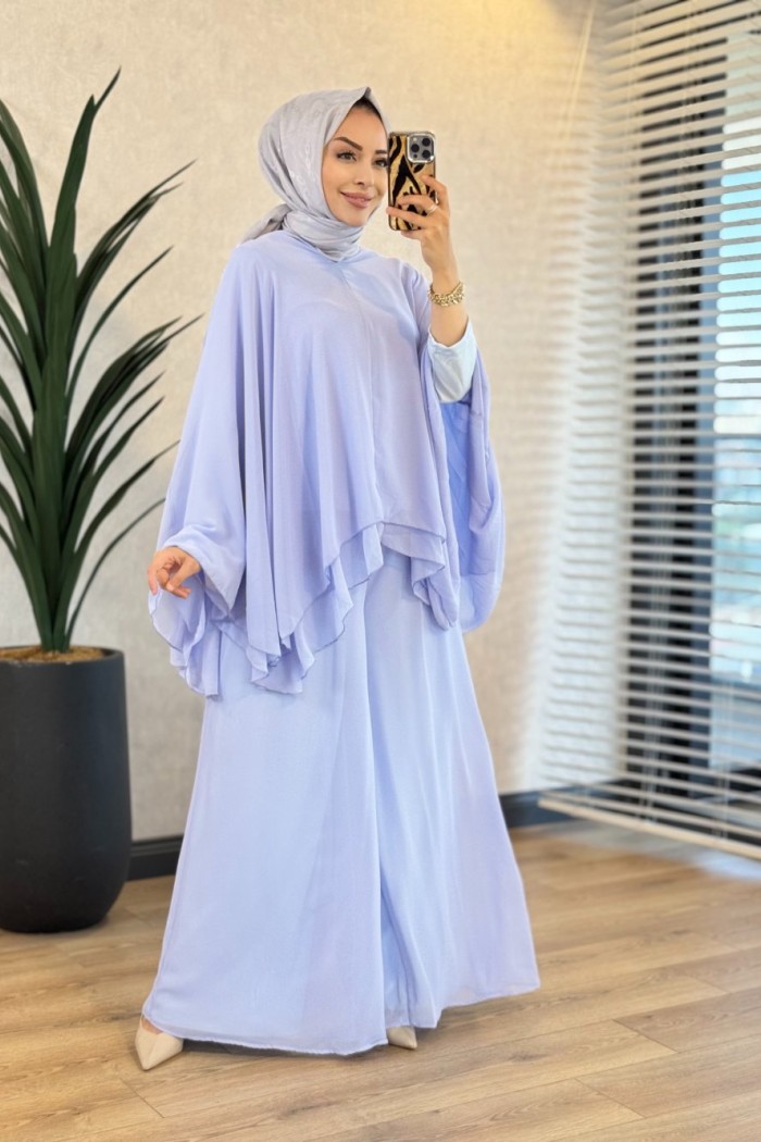 Y-2414 Stella Şifon Pantolonlu Takım Mavi 