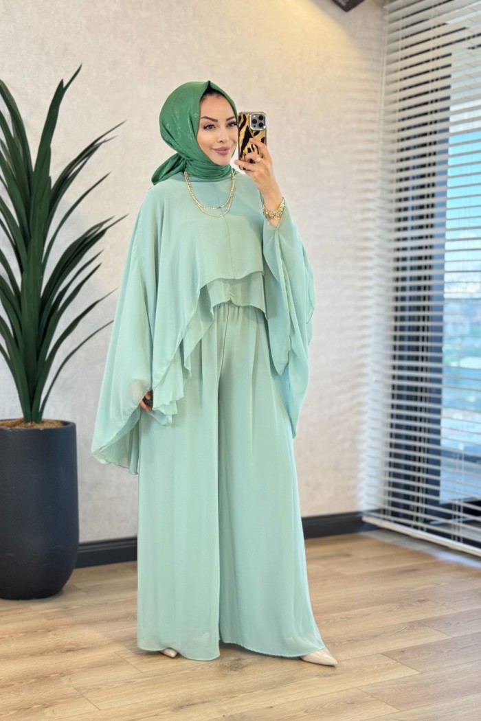 Y-2414 Stella Şifon Pantolonlu Takım Mint