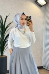 6112 Önü Parçalı Pantolon Etek Gri 