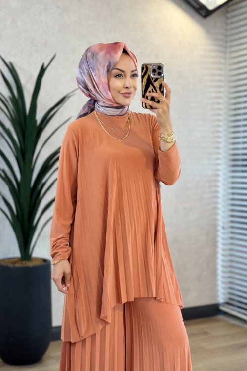 5005 Sandy Piliseli Pantolon Takım Şeftali 