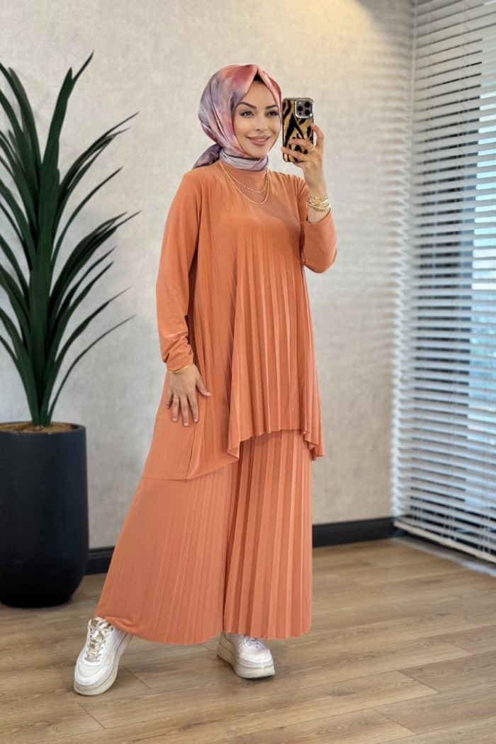 5005 Sandy Piliseli Pantolon Takım Şeftali 