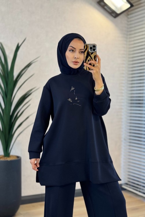 27QW8000 Önü Kuş İşli Takım Lacivert 