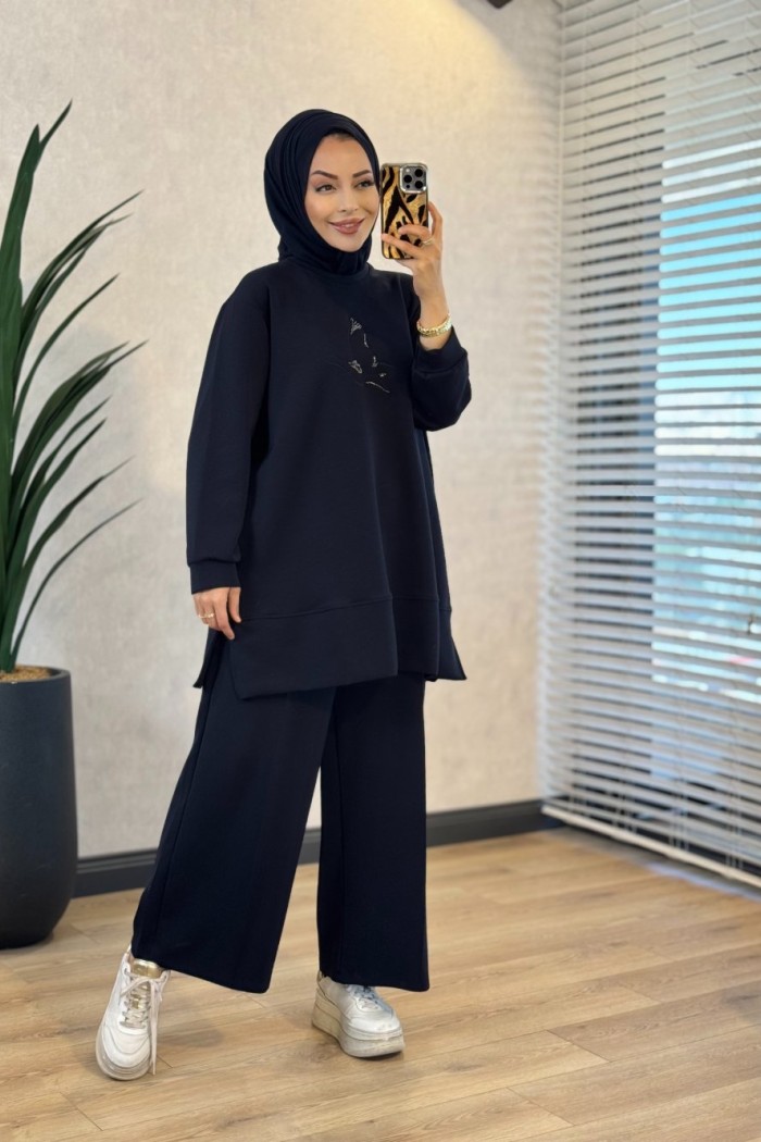 27QW8000 Önü Kuş İşli Takım Lacivert 