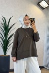 27QW1000 Önü Kuş Nakışlı Sweat Haki 