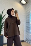 27QW1000 Önü Kuş Nakışlı Sweat Kahve