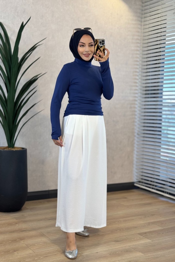 3191 Parmak Geçme Detaylı Bluz Lacivert 