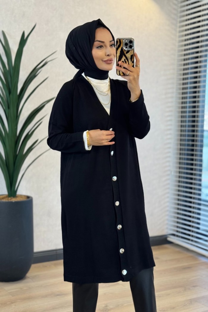 7044 Omuzu Dikişli Yarım Boy Hırka Siyah 