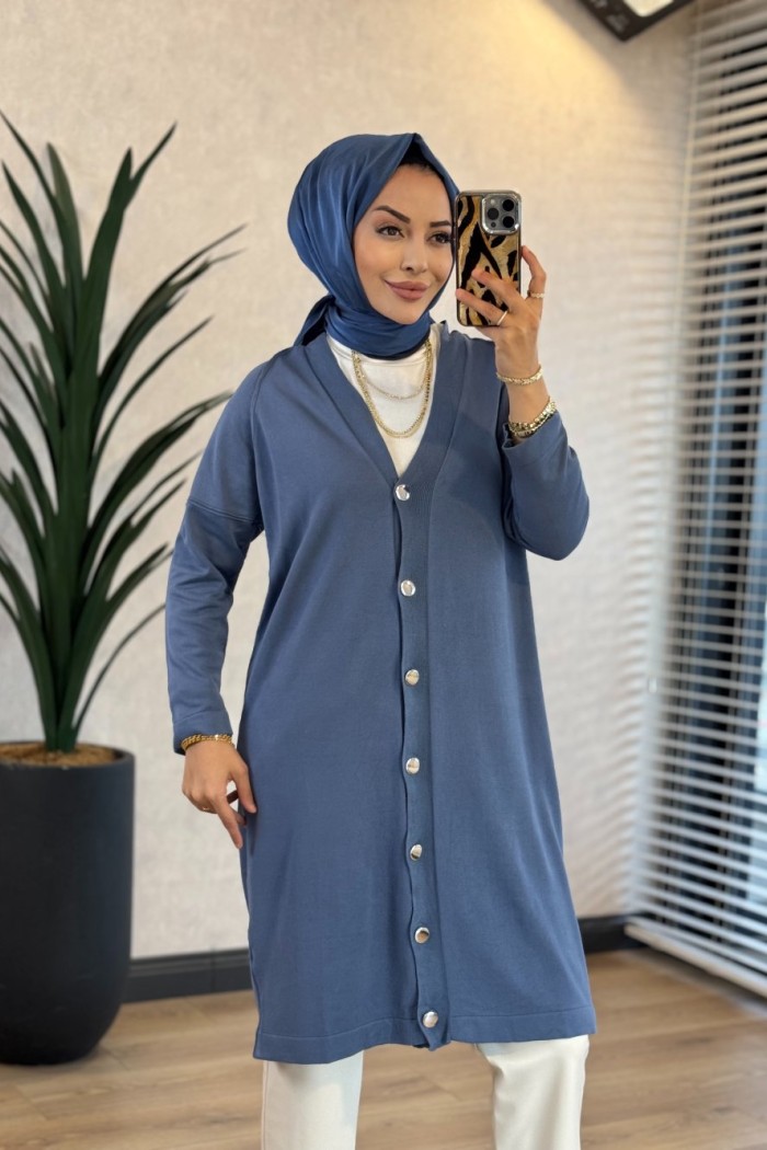 7044 Omuzu Dikişli Yarım Boy Hırka İndigo 