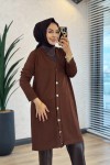 7044 Omuzu Dikişli Yarım Boy Hırka Kahve
