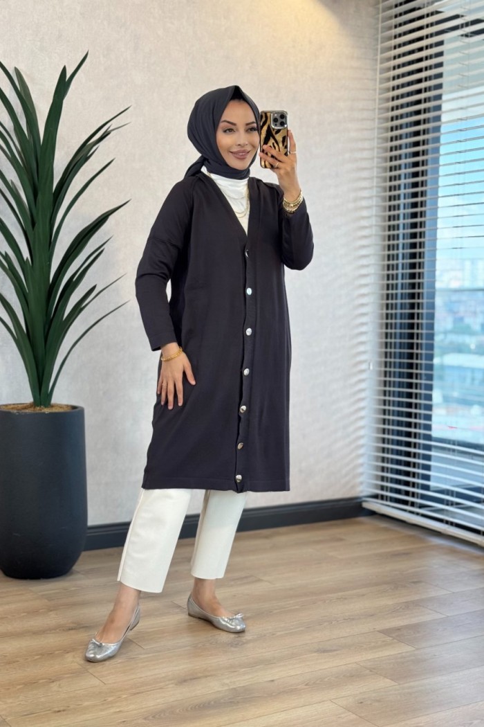 7044 Omuzu Dikişli Yarım Boy Hırka Antrasit 