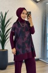 4004 Üst Batik Desenli Bluz Takım Mürdüm 