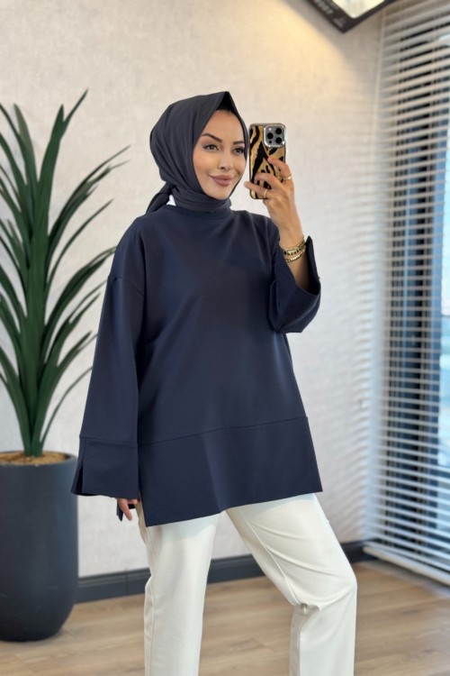 3453 Dikiş Ve Yırtmaç Detaylı Sweatshirt Antrasit 