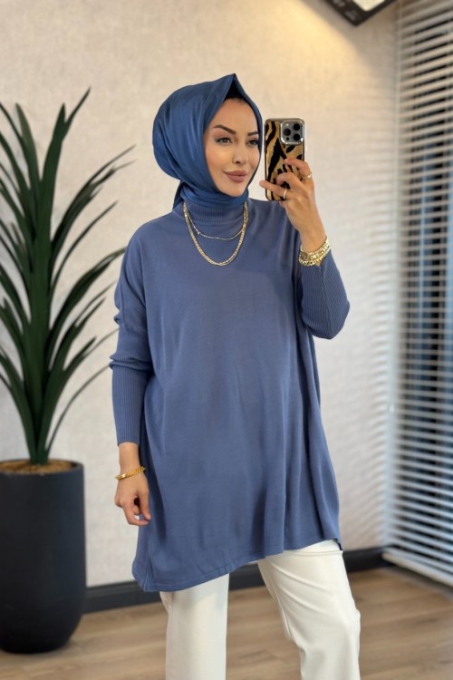 3399 Yarasa Triko Tunik İndigo 
