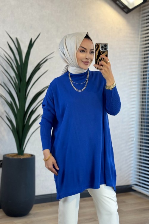 3399 Yarasa Triko Tunik Saks  