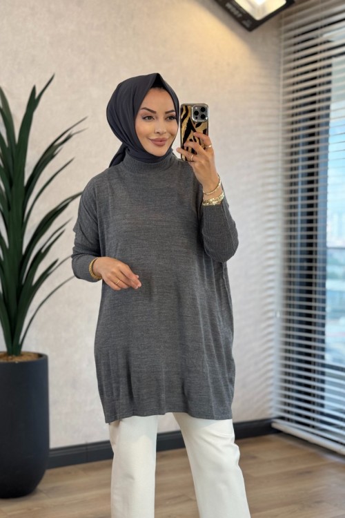 3399 Yarasa Triko Tunik Antrasit 