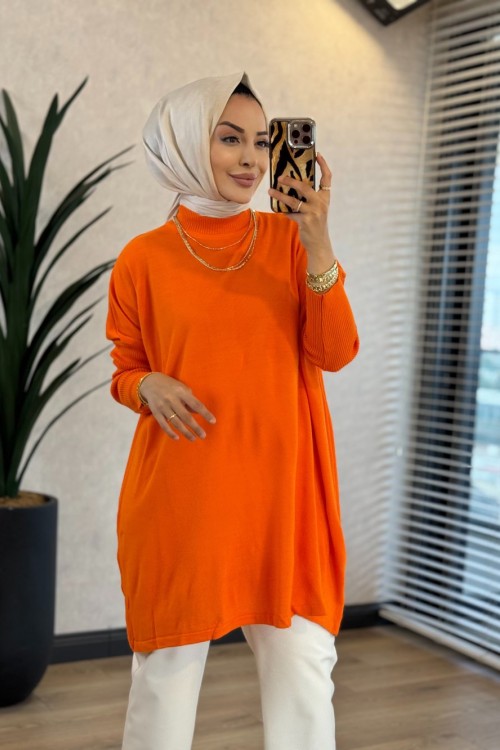 3399 Yarasa Triko Tunik Oranj 
