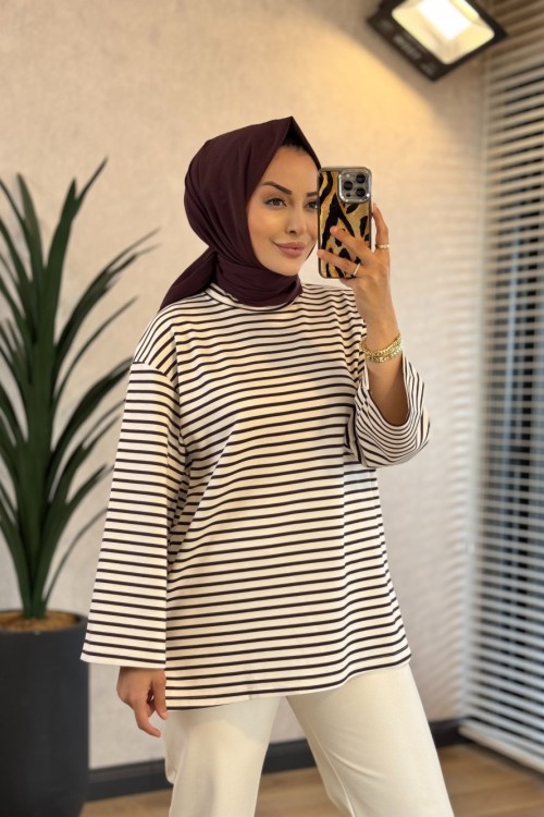 9000 Çizgili Osyho Sweatshirt Mürdüm 