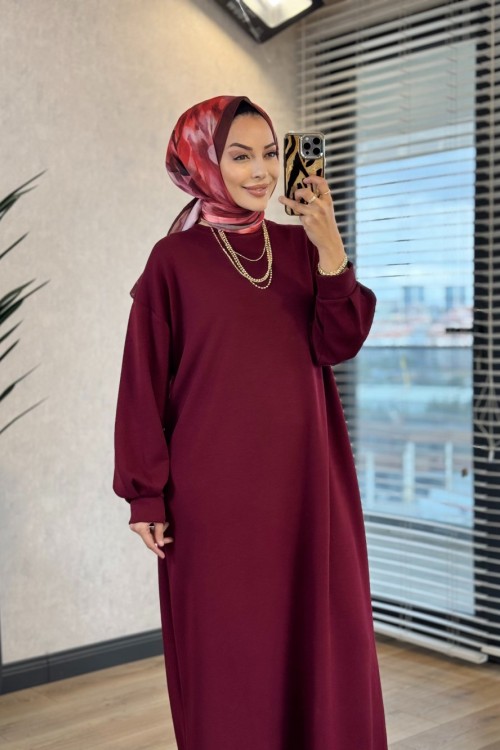 1506 Kolu Manşetli Osyho Elbise Bordo 