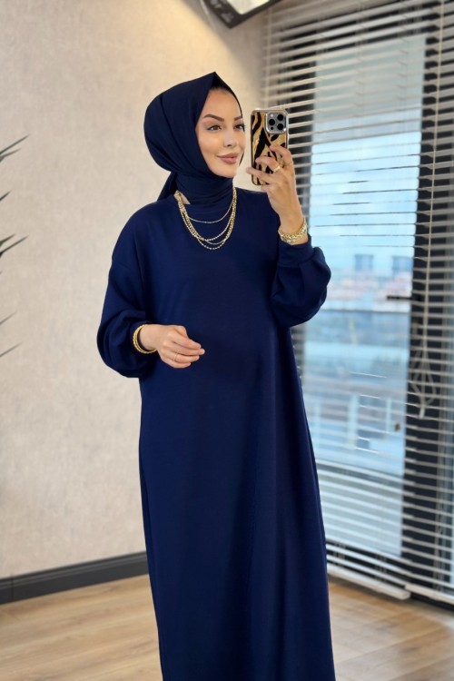 1506 Kolu Manşetli Osyho Elbise Lacivert 
