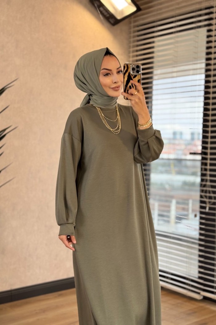 1506 Kolu Manşetli Osyho Elbise Haki 