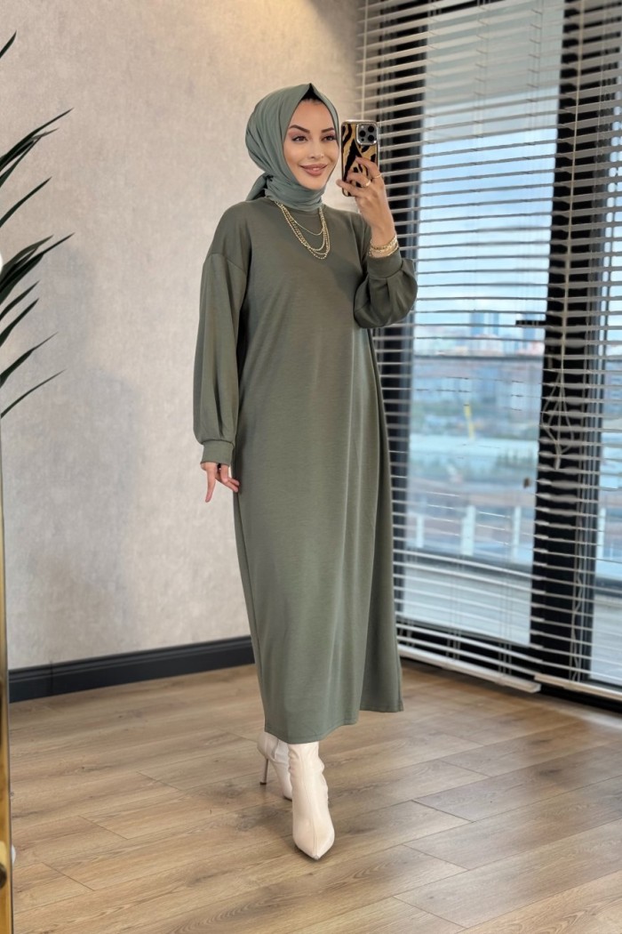 1506 Kolu Manşetli Osyho Elbise Haki 